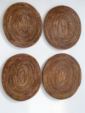Balinese Handmade Woven Rattan Thick Oval Placemats Antique Brown 4-Set